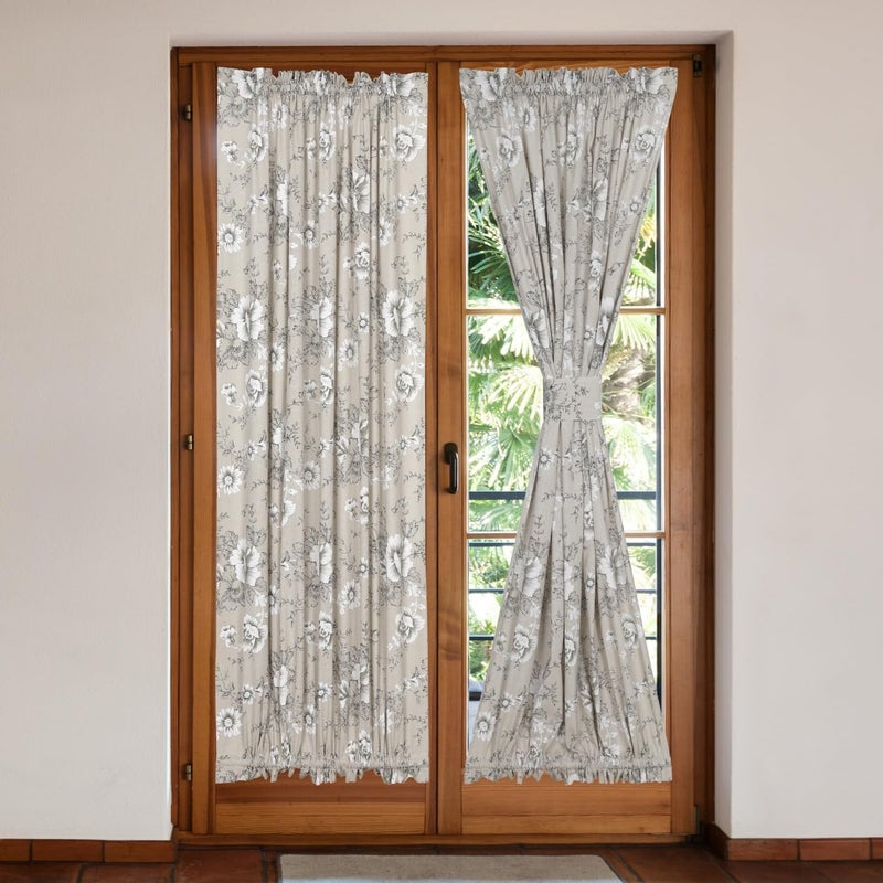 Moslovstar Linen French Door Curtains Set of 2, Elegant Country Style Black Peony Front Door Curtain Dual Rod Pocket Tiebacks Included, 54" W x 72" L - Image 1